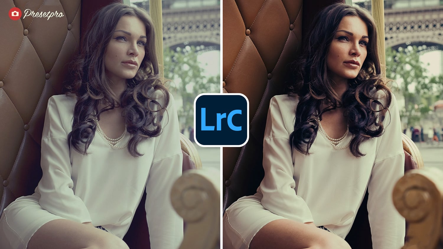 Free Lightroom Preset Cineamatic Vibe Before and After - French girl sitting in cafe.