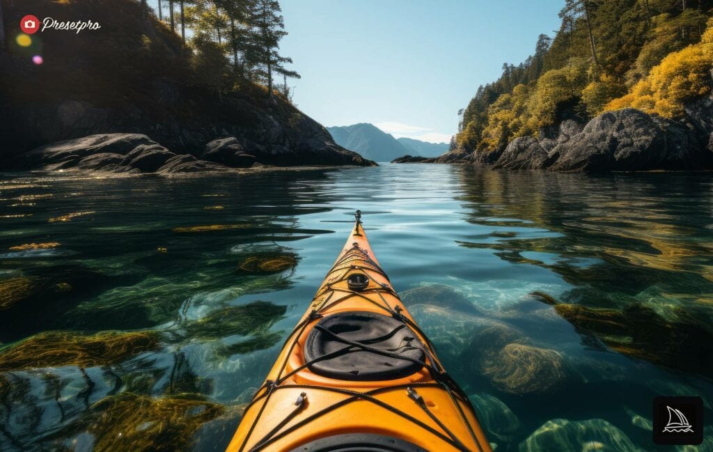 Kayak on crystal clear water in Alaska's serene wilderness