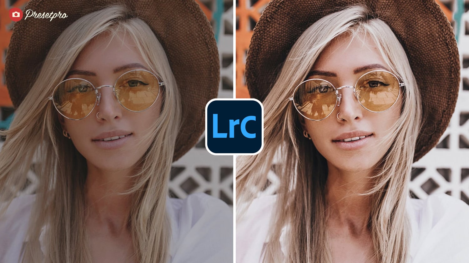 Free Lightroom Preset Trend Before and After - Blonde Girl with sunglasses and hat