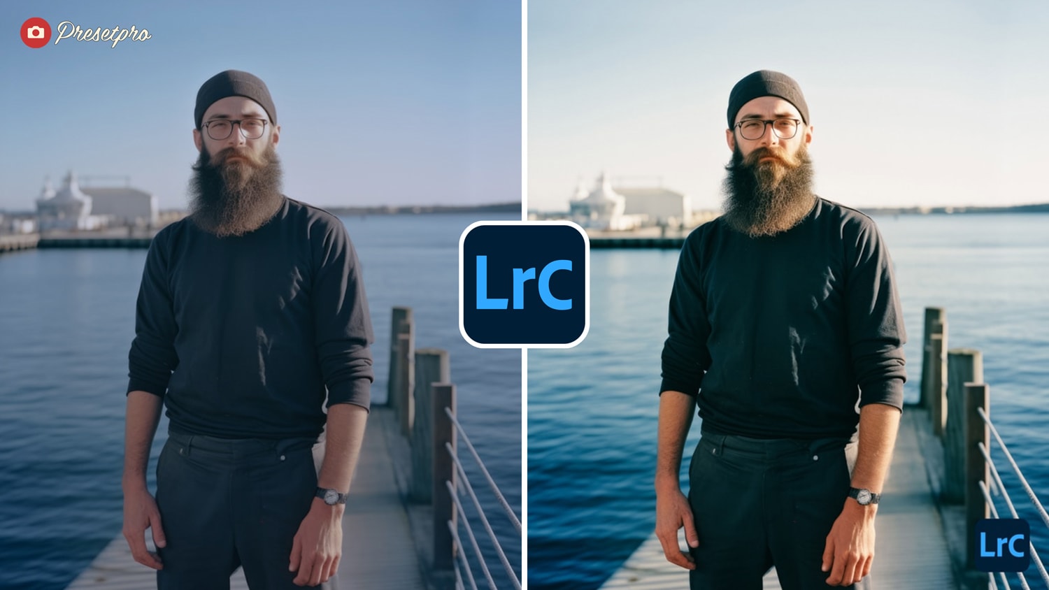 Free Lightroom Preset Superia 400 Before and After- Fisherman standing on dock