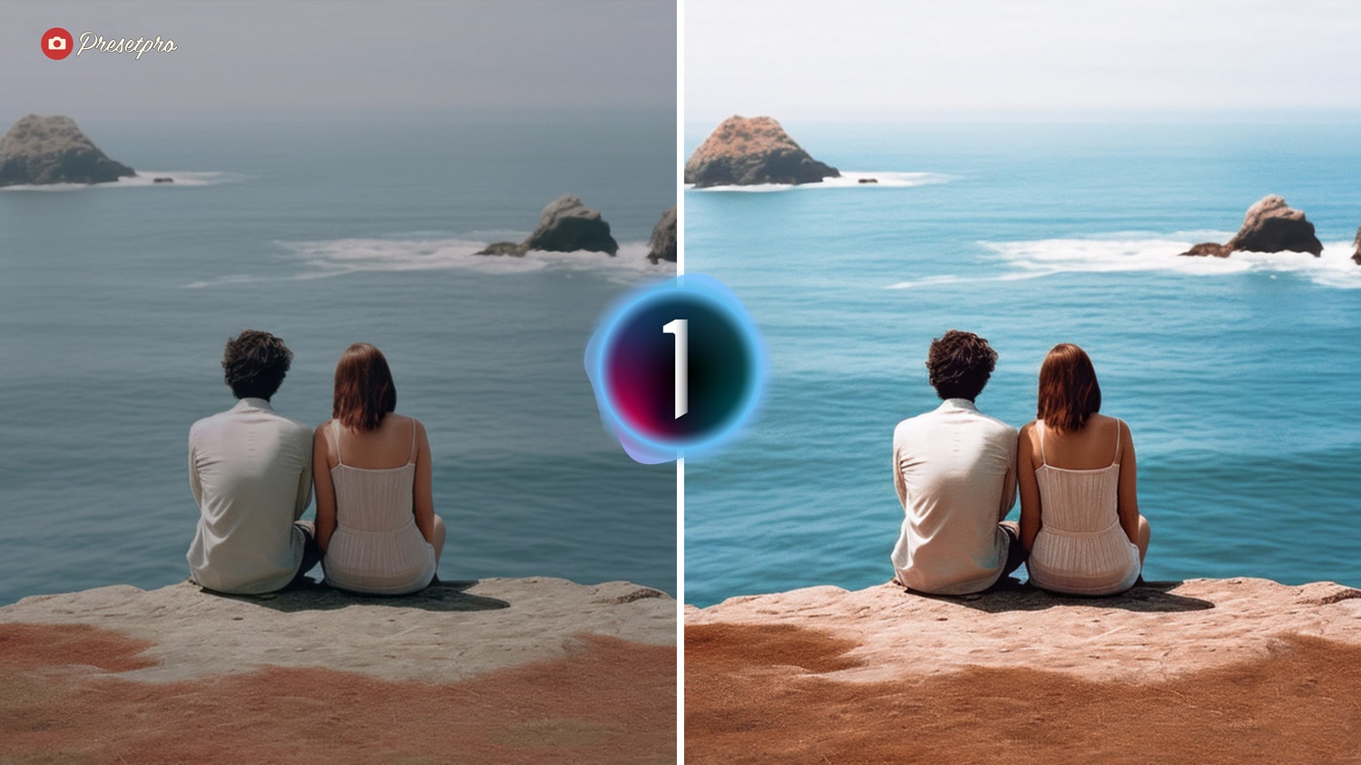 Free Capture One Style Scenic Before and After - Couple looking out at the ocean